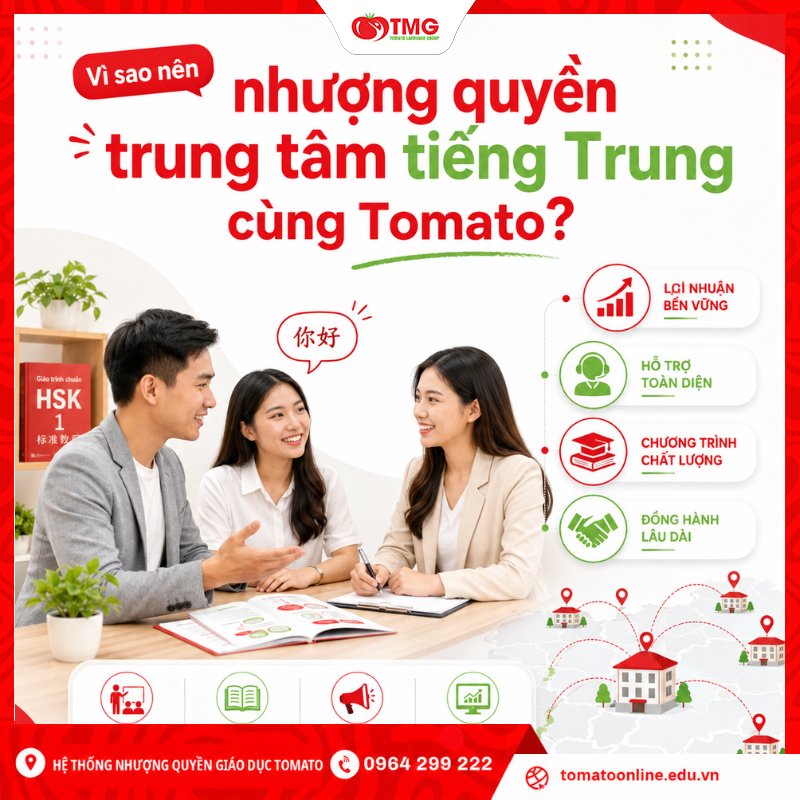 Vì sao nên nhượng quyền trung tâm tiếng Trung cùng Tomato?